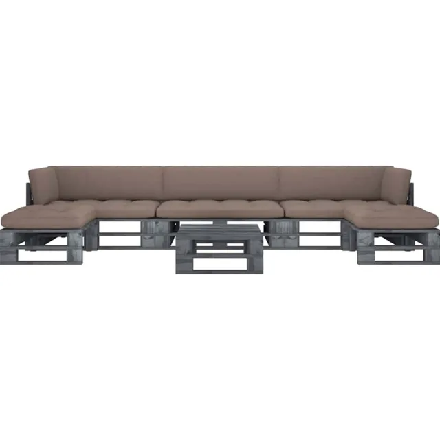 vidaXL 6-delige Loungeset pallet met kussens grijs geïmpregneerd hout