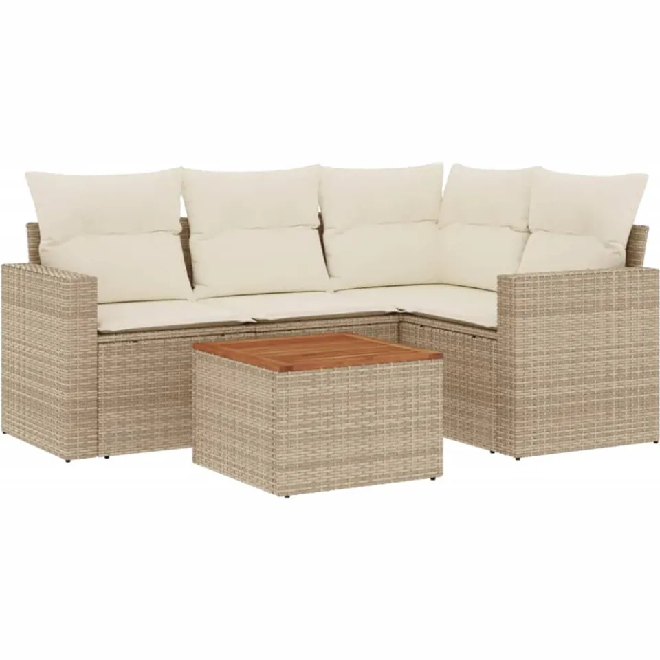 vidaXL 5-delige Loungeset met kussens poly rattan beige, foto 3