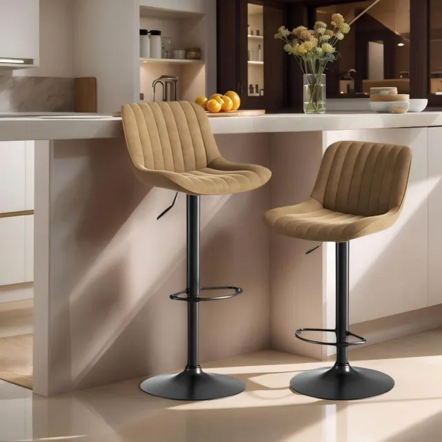 REDOM Barkruk - Verstelbare hoogte - 360° draaibaar - Met rugleuning en voetsteun - Moderne stijl - Keuken en bar - Metaal en hout - Bruin - 87-109 cm Brown