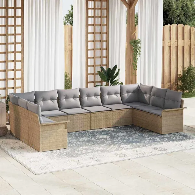 vidaXL Tuin Sofa Set 10 st Beige poly rattan, foto 2