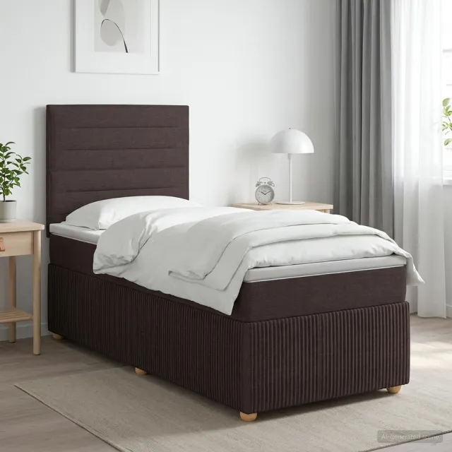 vidaXL LED Boxspring Bed met Matras Donkerbruin 80 x 200 cm Stof