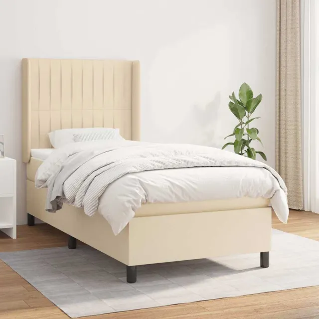 vidaXL Boxspring met matras stof crèmekleurig 90x190 cm
