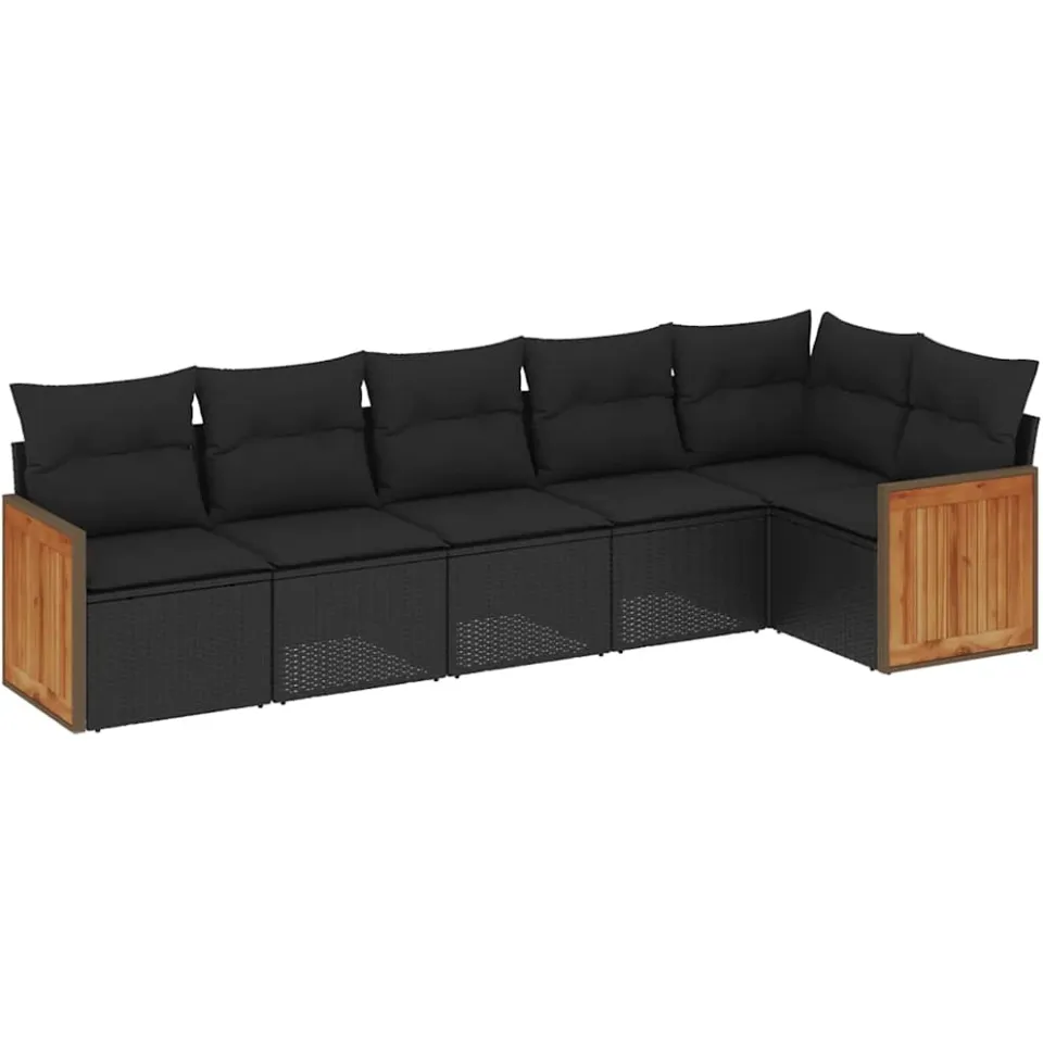 vidaXL 6-delige Loungeset met kussens poly rattan zwart, foto 3