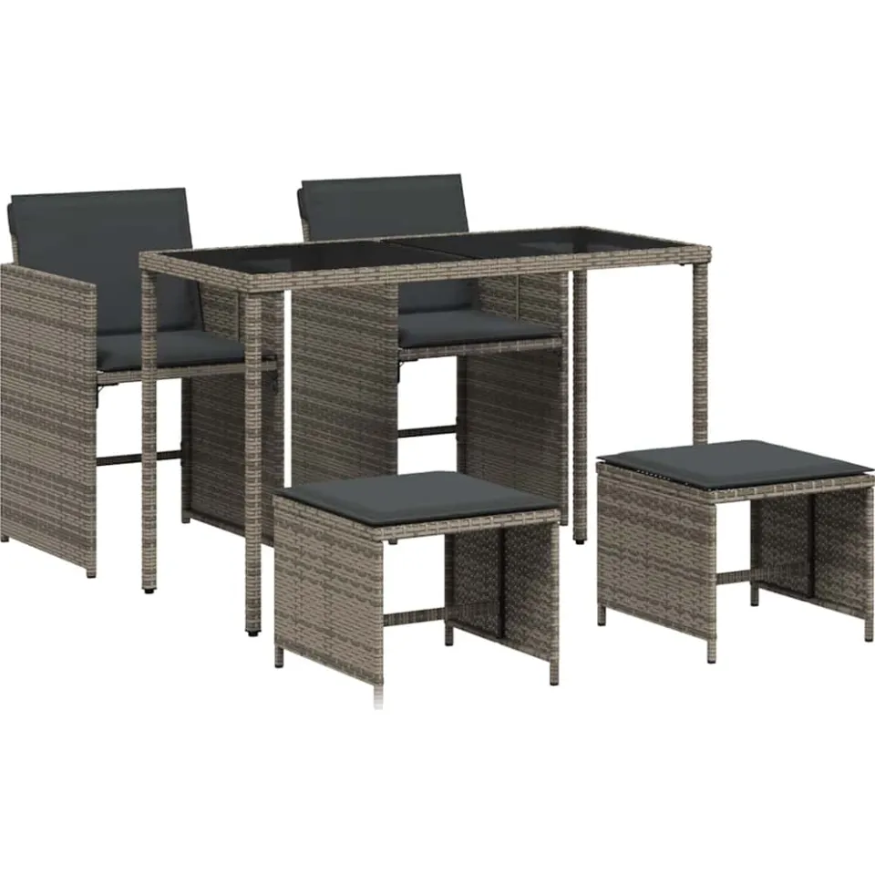vidaXL 5-delige Tuinset met kussens poly rattan grijs, foto 3