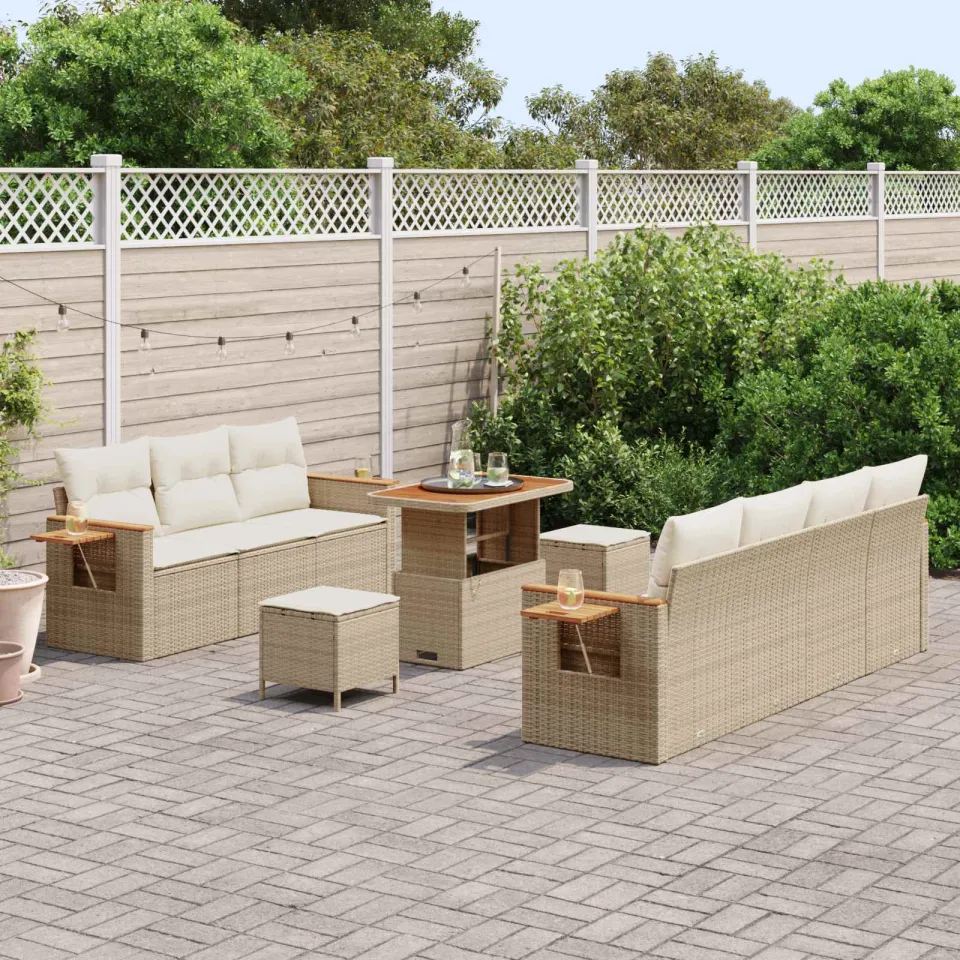 vidaXL Tuinbankenset 10 st Beige poly rattan, foto 3