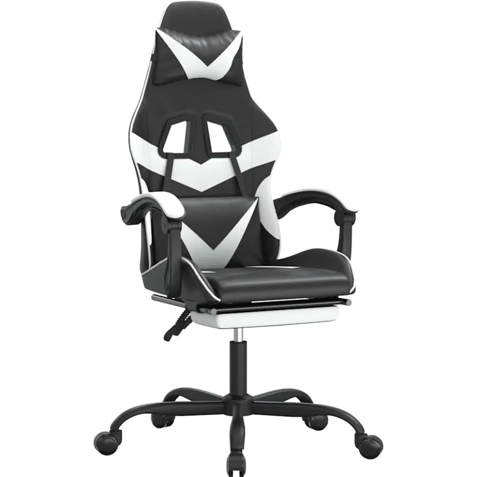 vidaXL Gamestoel draaibaar met voetensteun kunstleer zwart en wit, foto 3