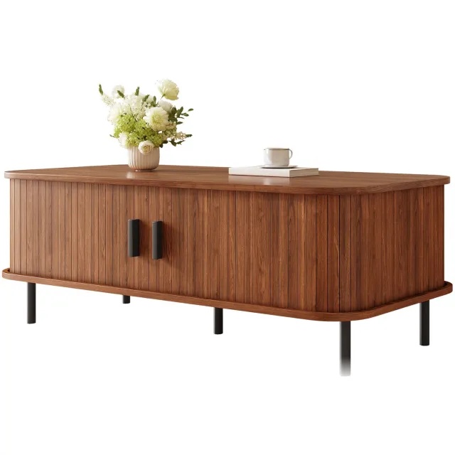 Clruro Salontafel - 100×50×45 cm - 2 Schuifdeuren - Opbergruimte - MDF/Spaanplaat - Walnoot