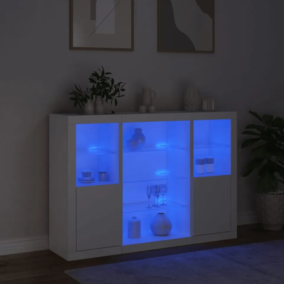 vidaXL Dressoirs met LED-verlichting 3 st bewerkt hout wit, foto 2