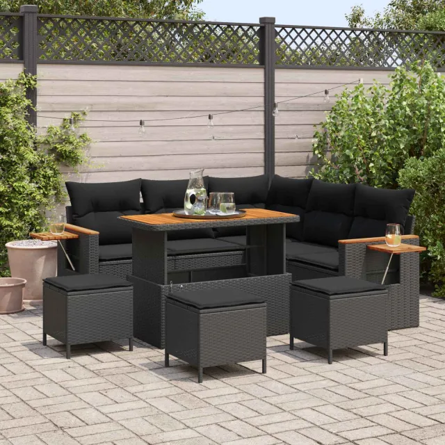 vidaXL Tuinbankenset 9 st Zwart poly rattan, foto 2