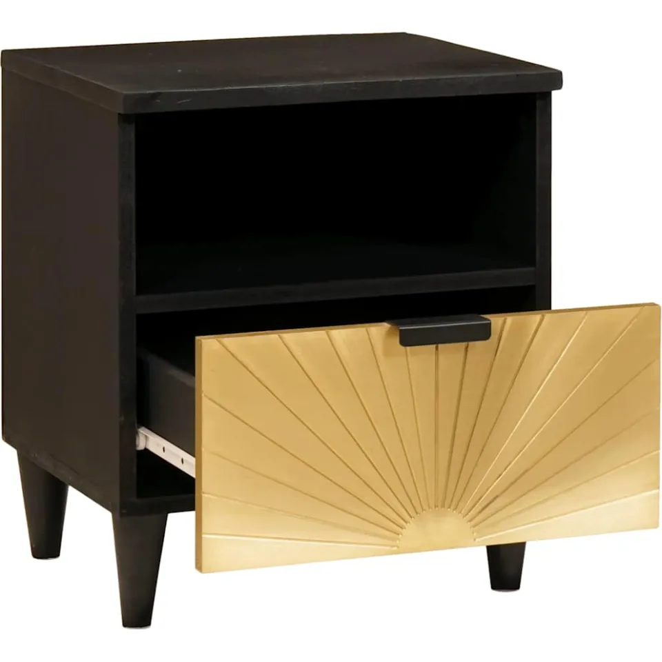 vidaXL Nachtkastje 2 st Zwart en Goud 40 x 33 x 46 cm Bewerkt hout, foto 3