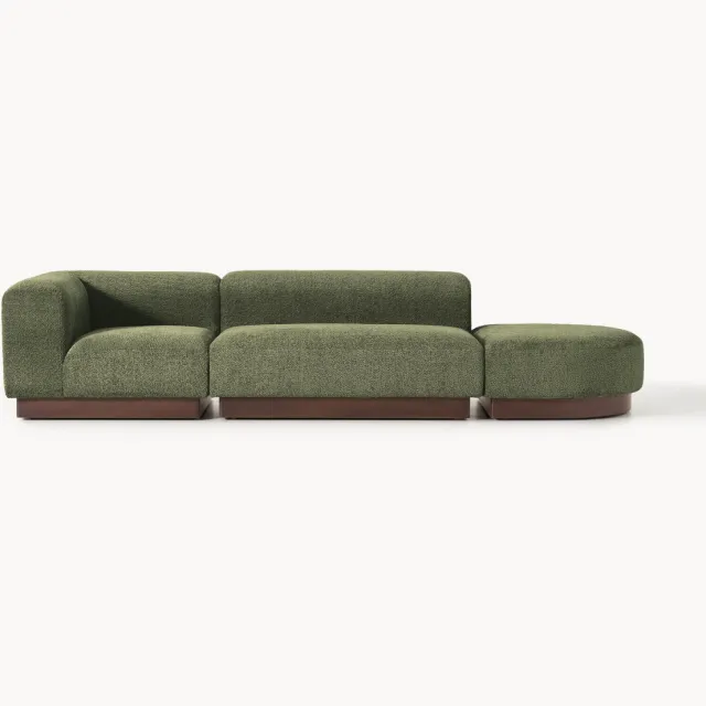 Westwing Collection Modulaire chaise longue Natalie uit teddy-bouclé met poef (links/rechts) Groen