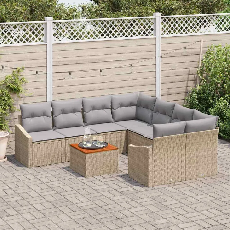 vidaXL Tuinbankenset 9 st Beige poly rattan, foto 3