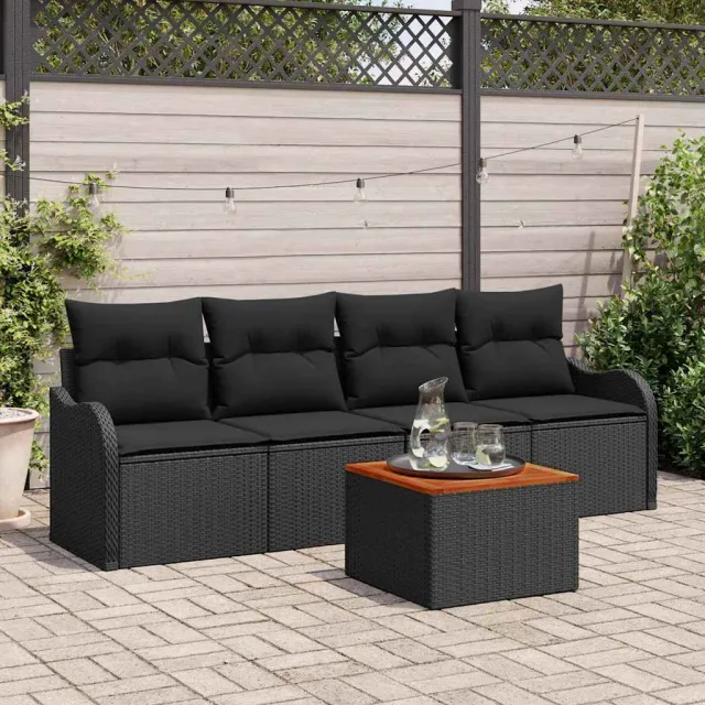 vidaXL Tuinbankenset 5 st Zwart poly rattan, foto 2