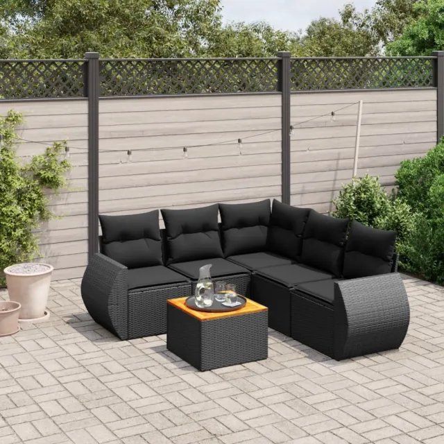 vidaXL 6-delige Loungeset met kussens poly rattan zwart, foto 2