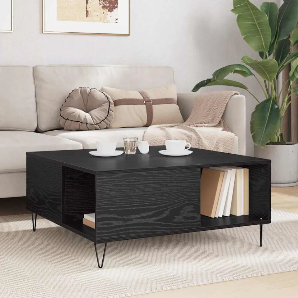 vidaXL Salontafel Zwart Eiken 80 x 80 x 36,5 cm Bewerkt hout, foto 4