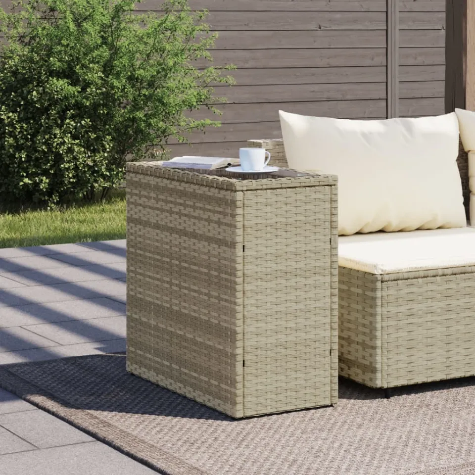 vidaXL Tuinbijzettafel glasblad 58x27,5x55 cm poly rattan lichtgrijs grijs, foto 3
