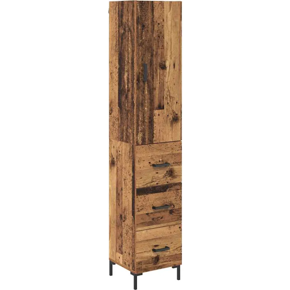 vidaXL Hoge kast Oud Hout 34,5 x 34 x 180 cm Bewerkt hout bruin, foto 3
