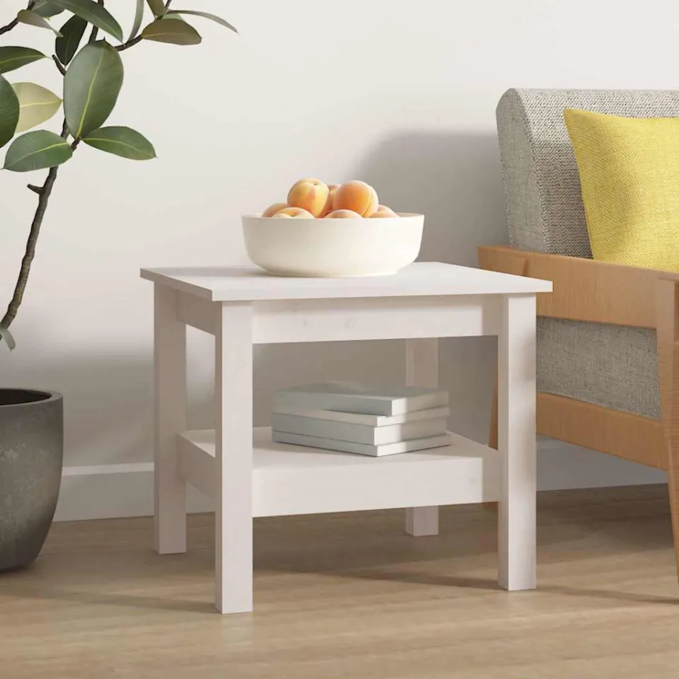 vidaXL Salontafel Wit 45x45x40 cm Massief grenenhout, foto 3