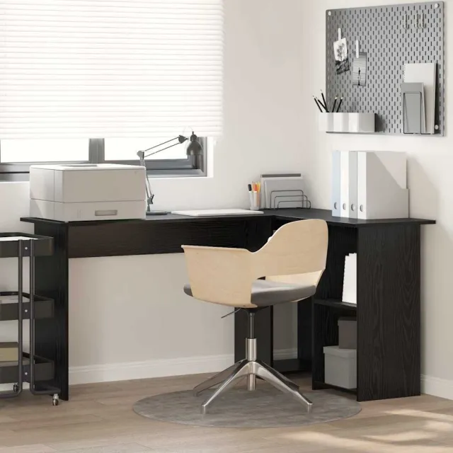vidaXL Hoekbureau Zwart Eiken 142 x 102 x 73 cm Bewerkt hout