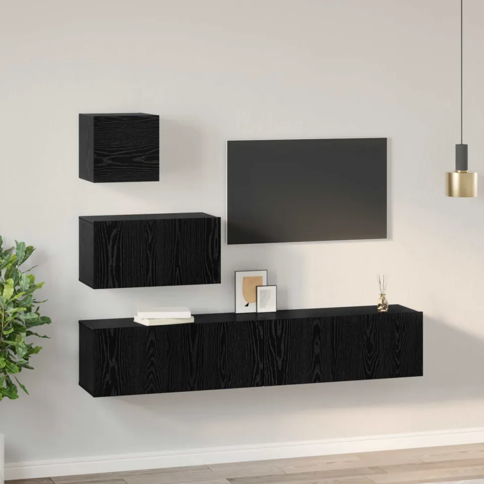 vidaXL Tv-meubelset 3 st Zwart Eiken Bewerkt hout, foto 4