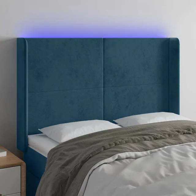 vidaXL Hoofdbord LED 147x16x118/128 cm fluweel donkerblauw