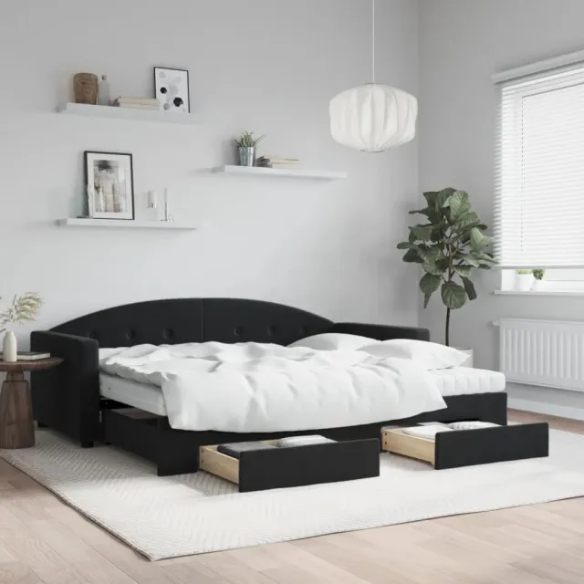 vidaXL Slaapbank met onderschuifbed en lades 90x200 cm fluweel zwart