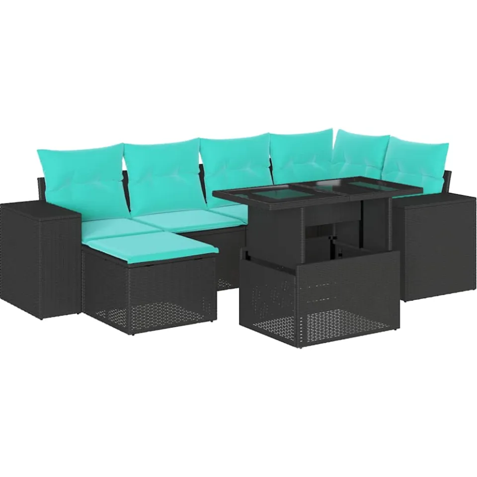 vidaXL 7-delige tuinbankset met kussens van zwart polyrotan, foto 3