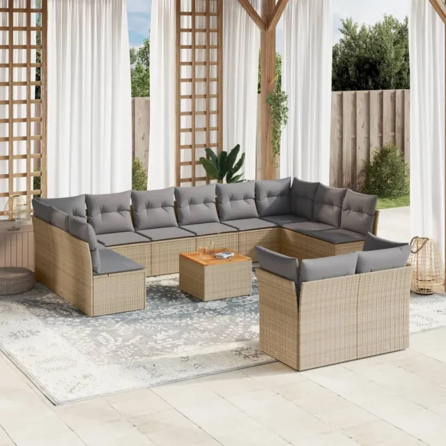 vidaXL 13-delige Loungeset met kussens poly rattan beige, foto 2