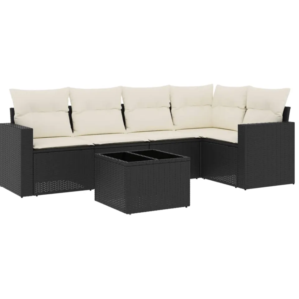 vidaXL 6-delige Loungeset met kussens poly rattan zwart