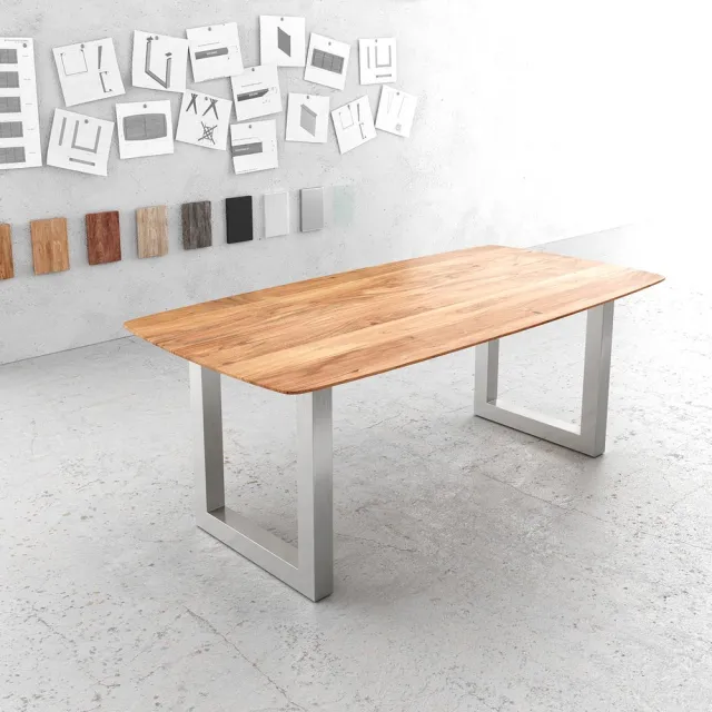 DELIFE Eettafel Edge Boot acacia natuur 200x100 edelstaal breed zwitserse rand eettafel Bruin