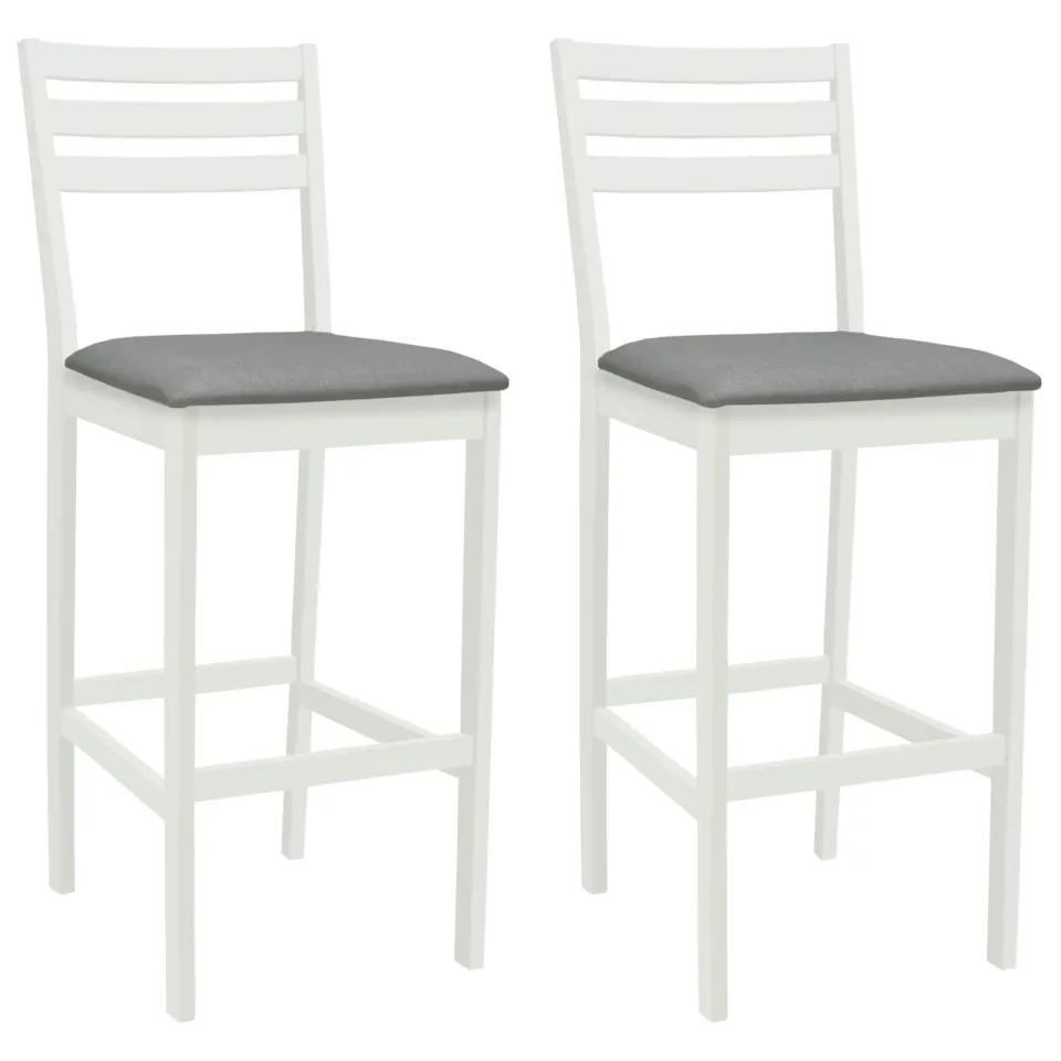 vidaXL Barkruk 2 st Wit en Grijs Massief Rubberhout en Stof
