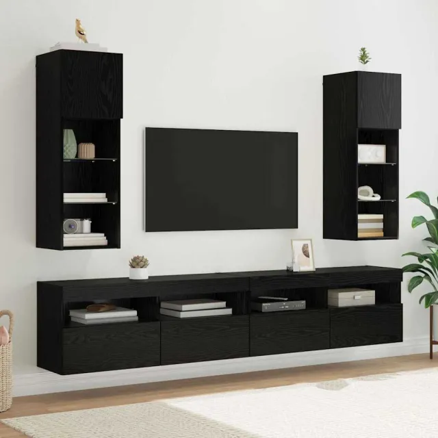 vidaXL Wandgemonteerde TV-kasten 2 st Zwart Eiken Bewerkt hout