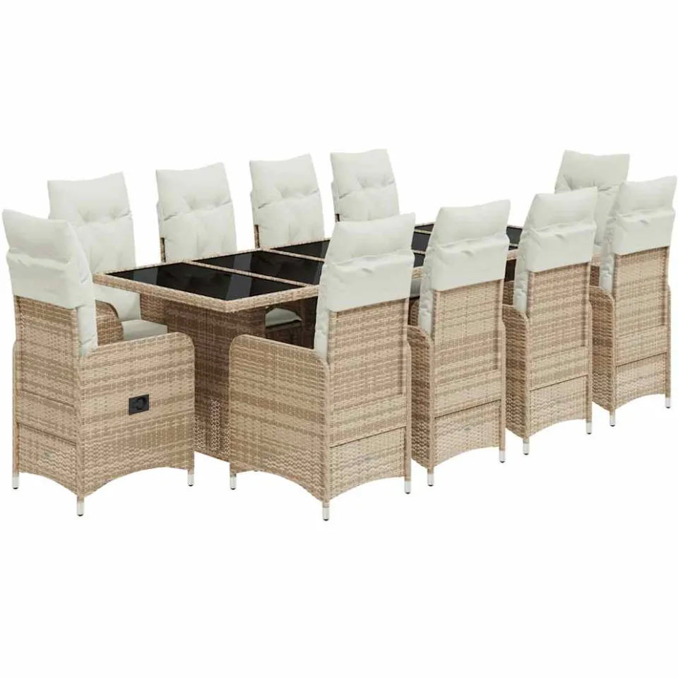 vidaXL 11-delige Bistroset met kussens poly rattan beige