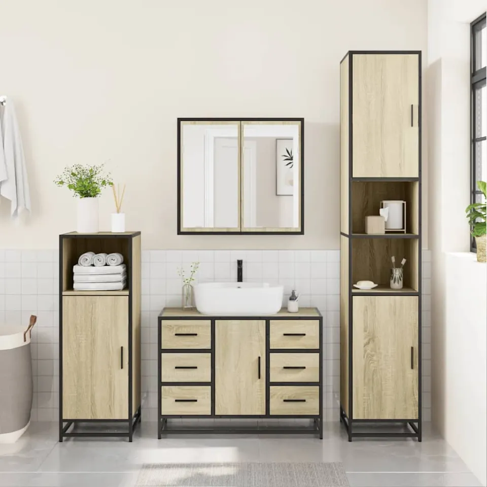 vidaXL 4-delige Badkamermeubelset bewerkt hout sonoma eikenkleurig, foto 4