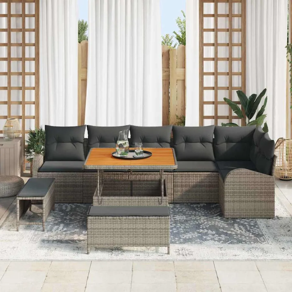 vidaXL Tuinbankenset 9 st Grijs poly rattan, foto 3
