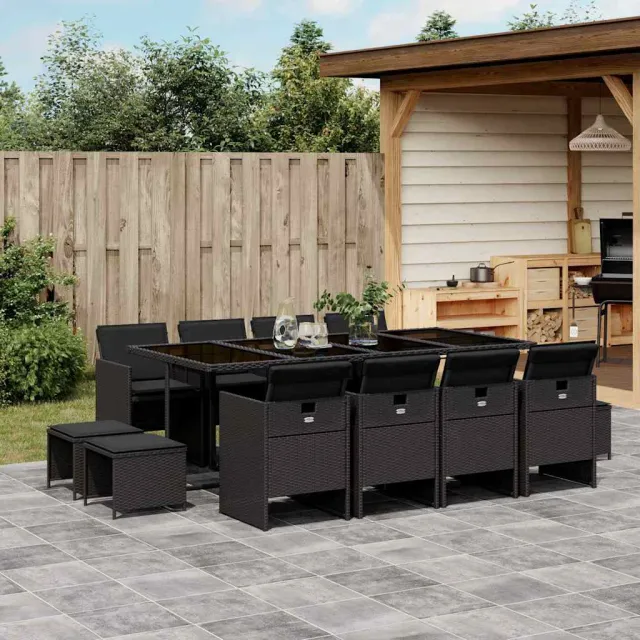 vidaXL 13-delige Tuinset met kussens poly rattan zwart, foto 2