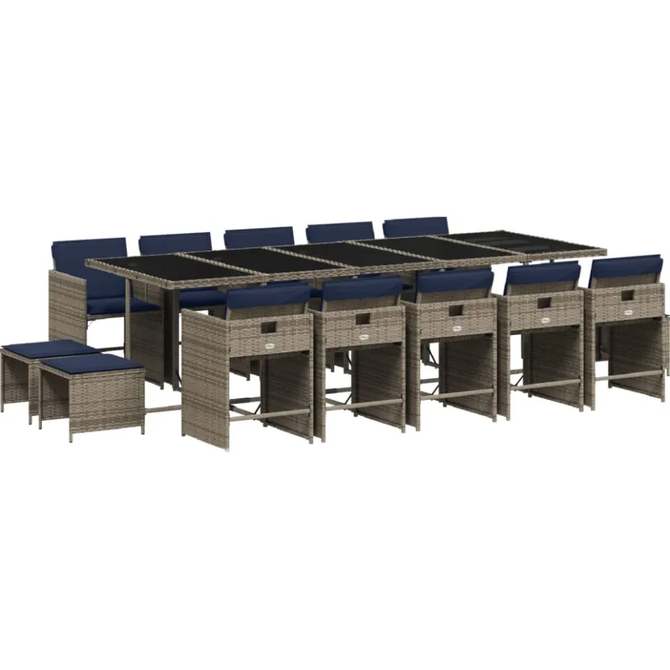 vidaXL 15-delige tuinset met kussens, grijs polyrotan