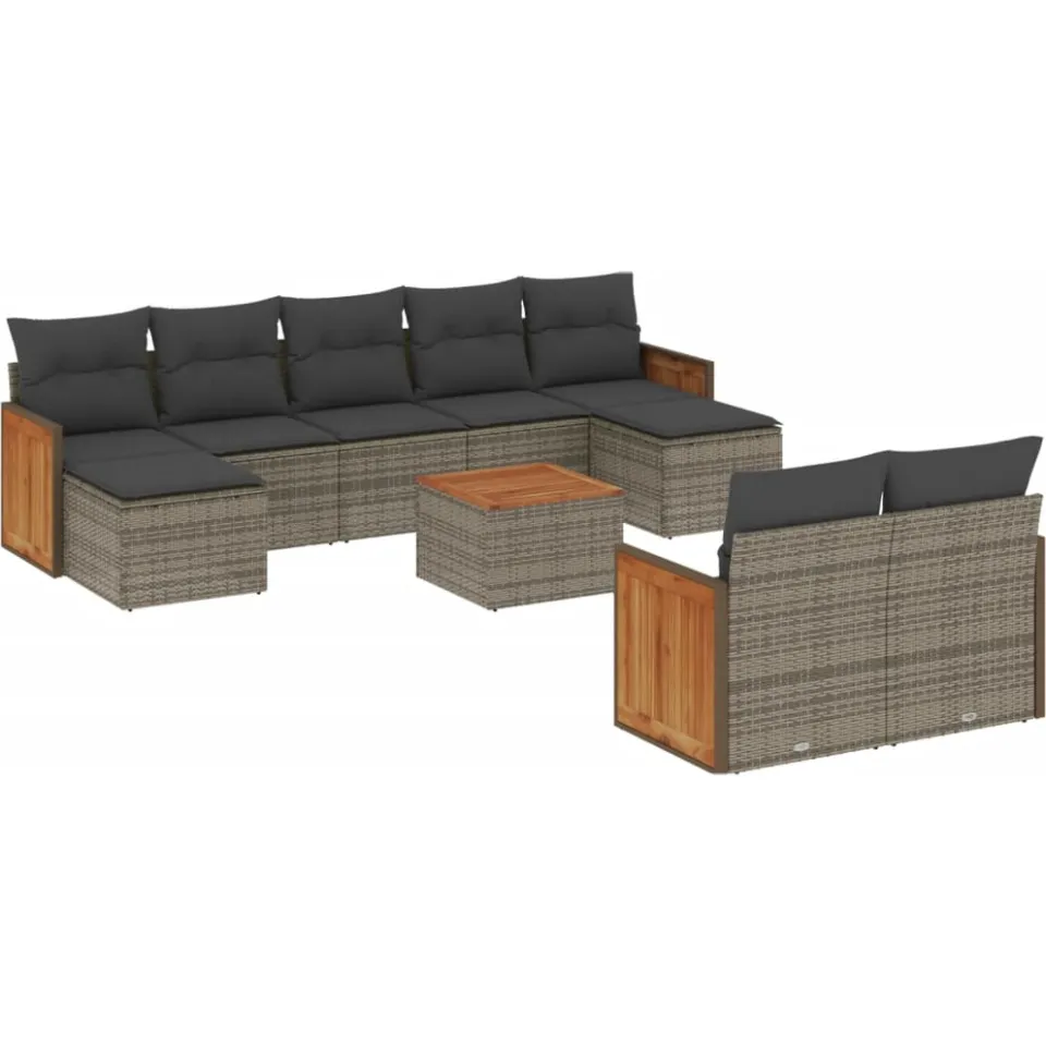 vidaXL 10-delige Loungeset met kussens poly rattan grijs, foto 3