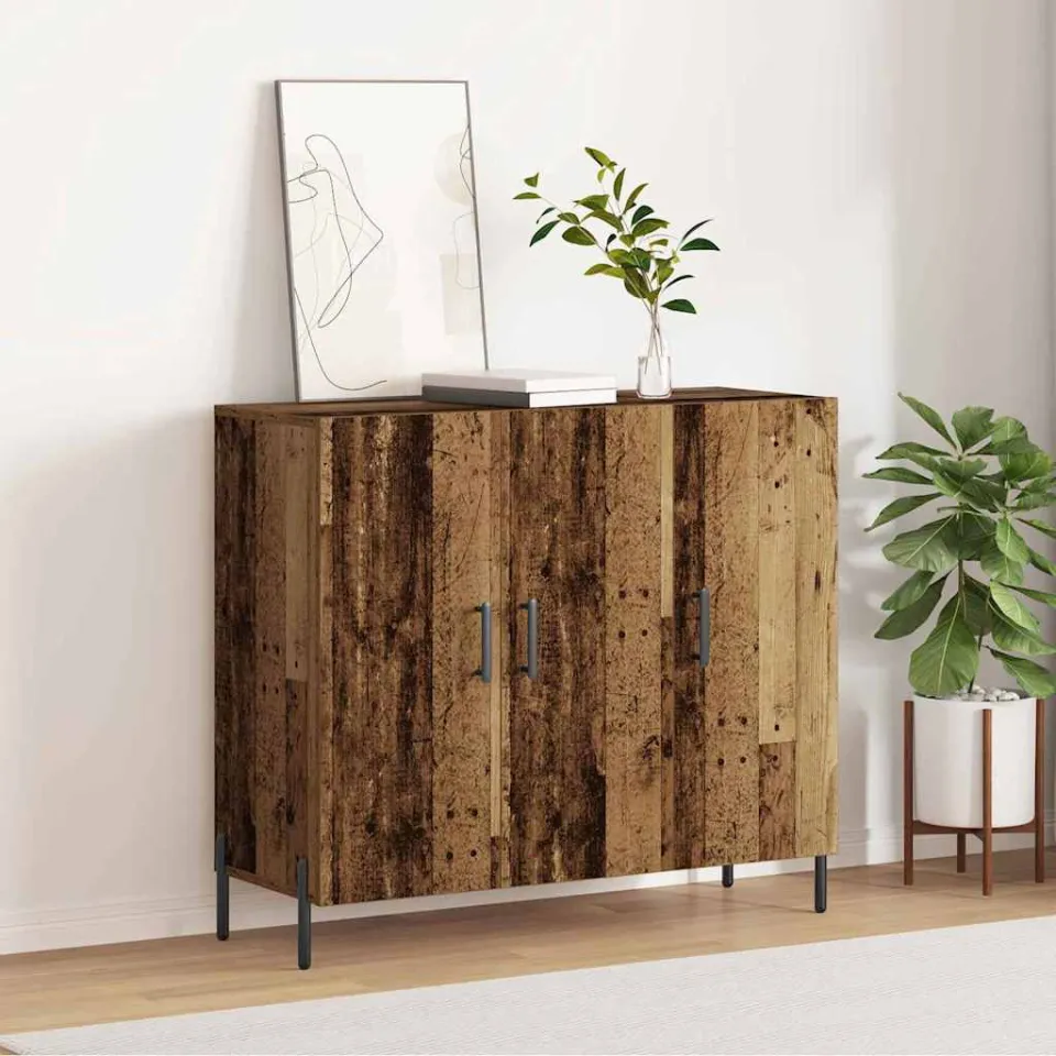vidaXL Dressoir Oudhout 90 x 34 x 80 cm Bewerkt hout bruin, foto 4