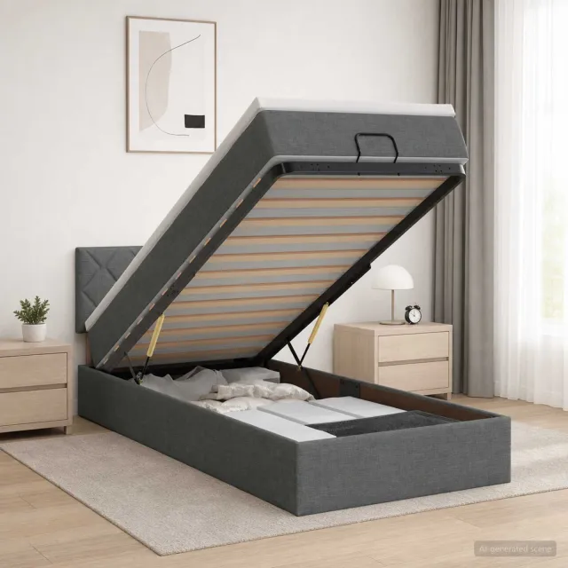 vidaXL Ottoman bed met matras Donkergrijs 100 x 200 cm Stof