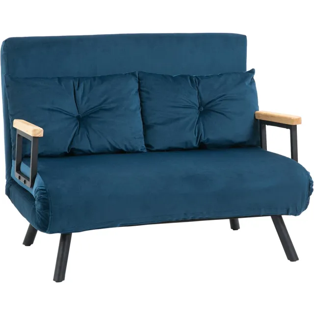 Lunpog Slaapbank 4-in-1 2-zitsbank met slaapfunctie, Opvouwbare bank Slaapbank met in 5 standen verstelbare rugleuning, Lendekussen en fleece-look voor woonkamer, blauw