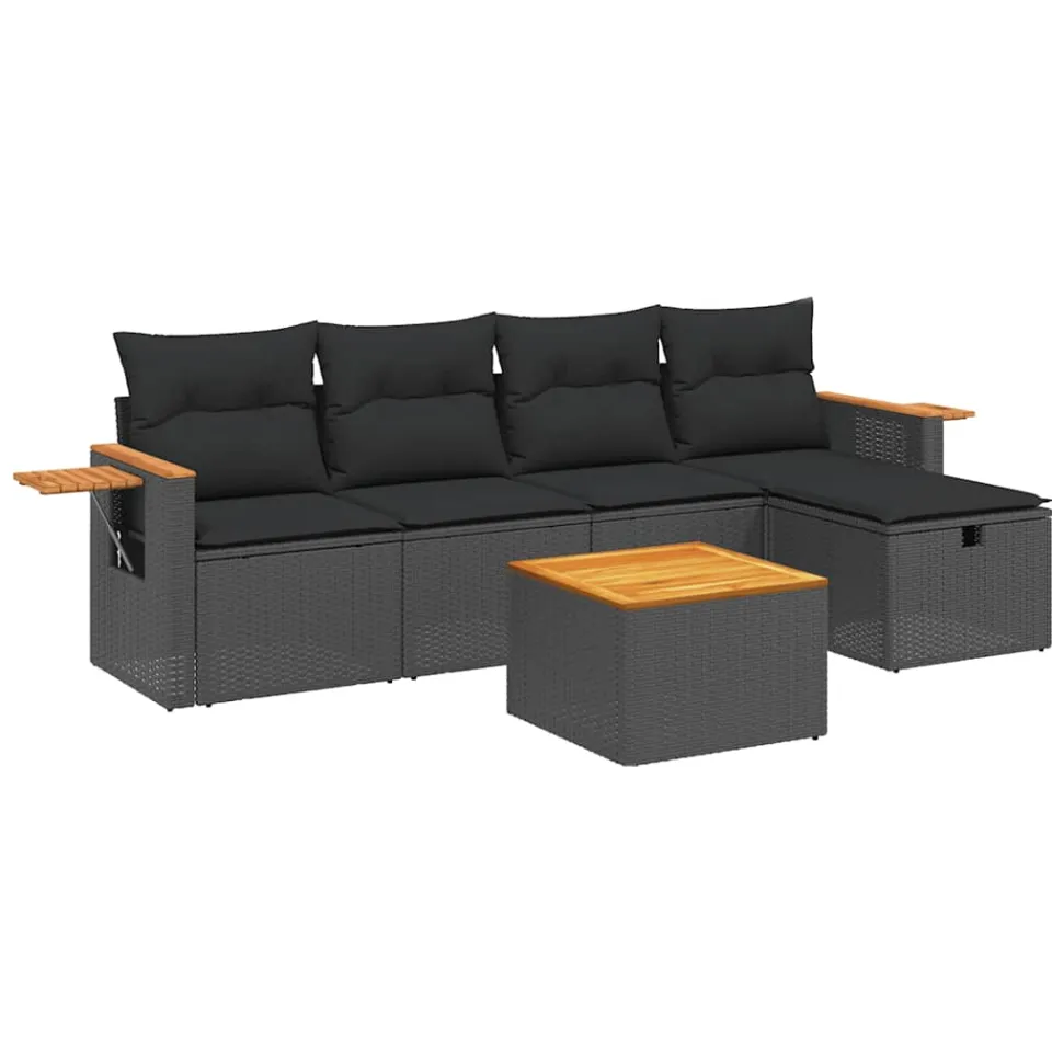 vidaXL 6-delige Loungeset met kussens poly rattan zwart, foto 3