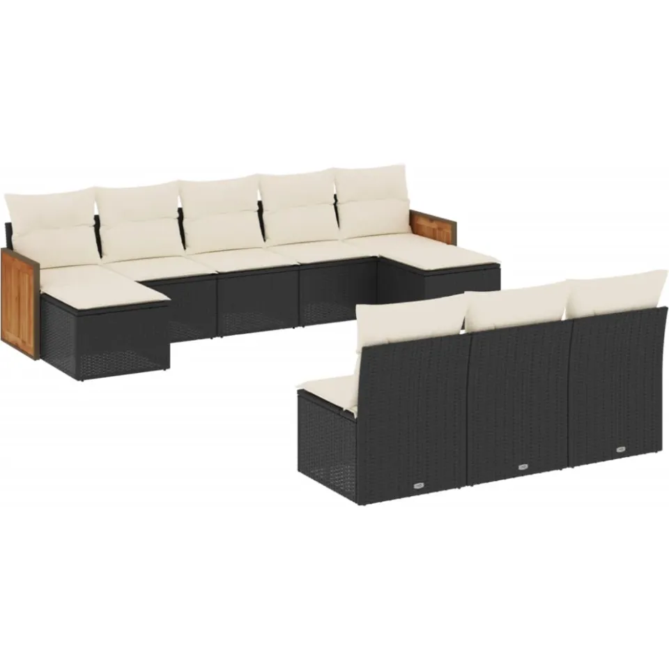 vidaXL 10-delige Loungeset met kussens poly rattan zwart, foto 3