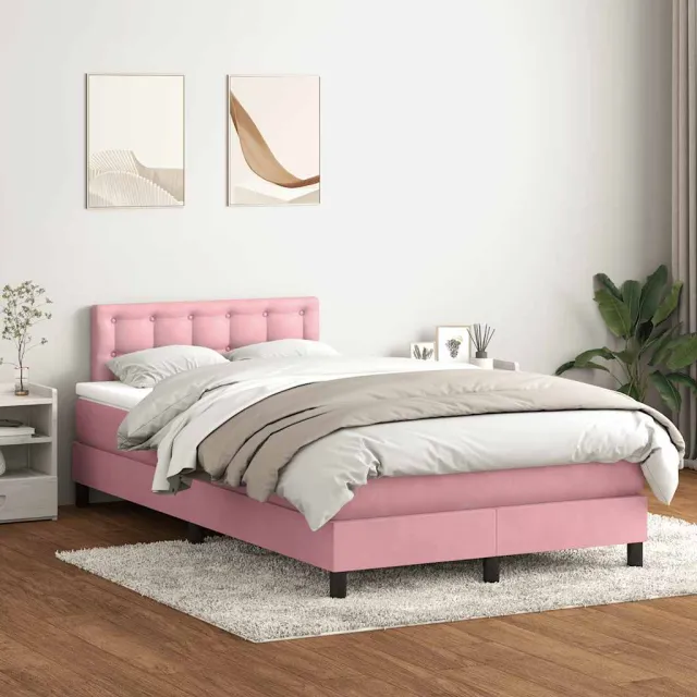 vidaXL Boxspring met matras fluweel roze 120x220 cm
