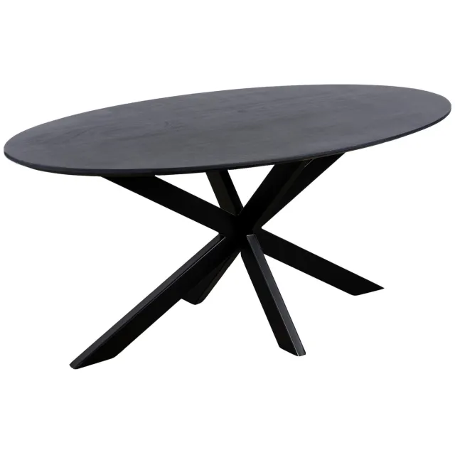 QUVIO Eettafel Sofia- Ovaal - 180x90 cm - Stalen kruispoot - FSC-gecertificeerd mangohout - Zwart