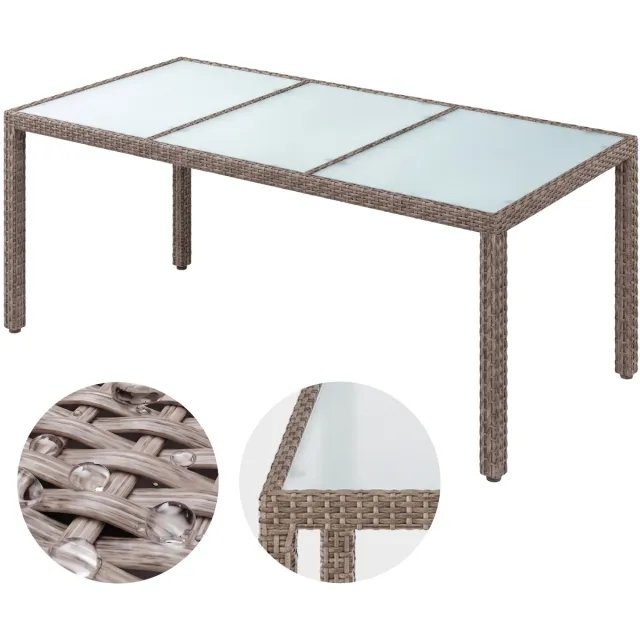 Casaria Tuintafel – 190x90 cm Polyrattan – Veiligheidsglas Crème Creme