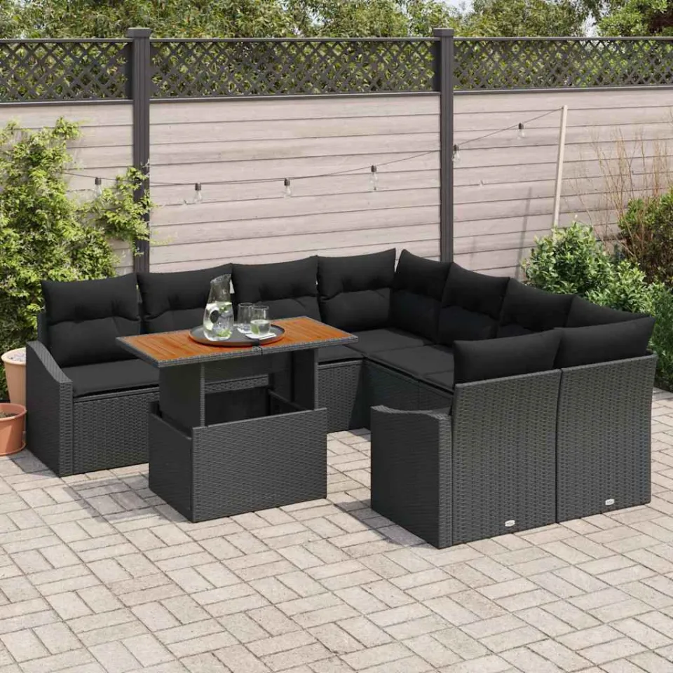 vidaXL Tuin Sofa Set 9 st Zwart Poly riet, foto 3