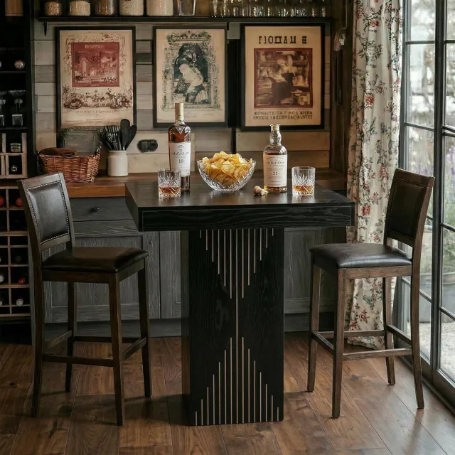 Tribesigns Bartafel – Modern Vierkant Bartafel - 80 x 80 x 90 cm - Houten Bistrotafel met Voetstuk voor Dineren, Koffie Drinken - Zwart (Alleen Tafel)