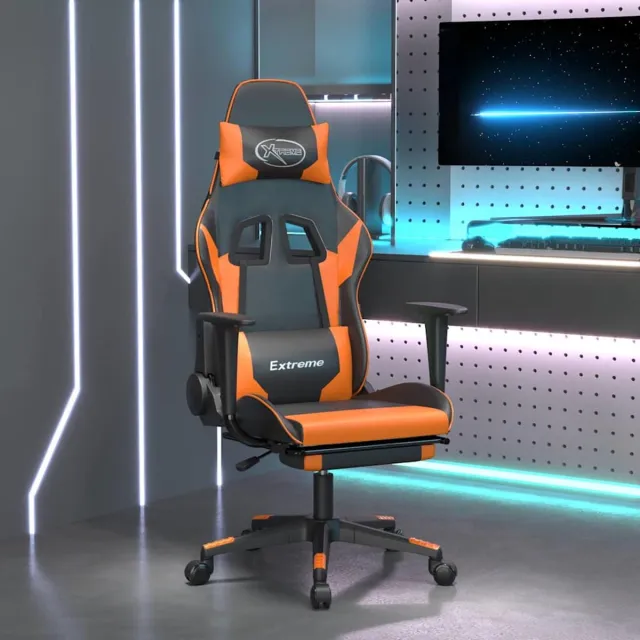 vidaXL Gamestoel - met - voetensteun - kunstleer - zwart - en - oranje zwart en oranje
