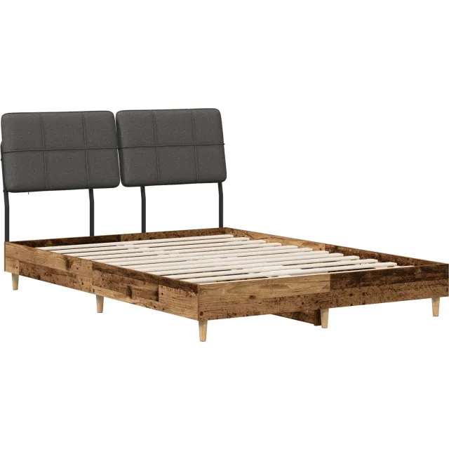 vidaXL Tweepersoonsbed met hoofdbord Oud hout en donkergrijs Bruin